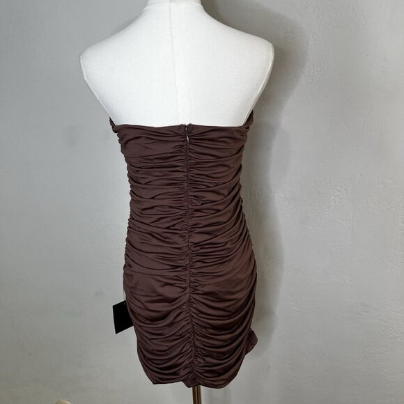 Lulus Exemplary Charm Brown Strapless Ruched Bodycon Mini Dress Size Large NEW - Picture 5 of 9